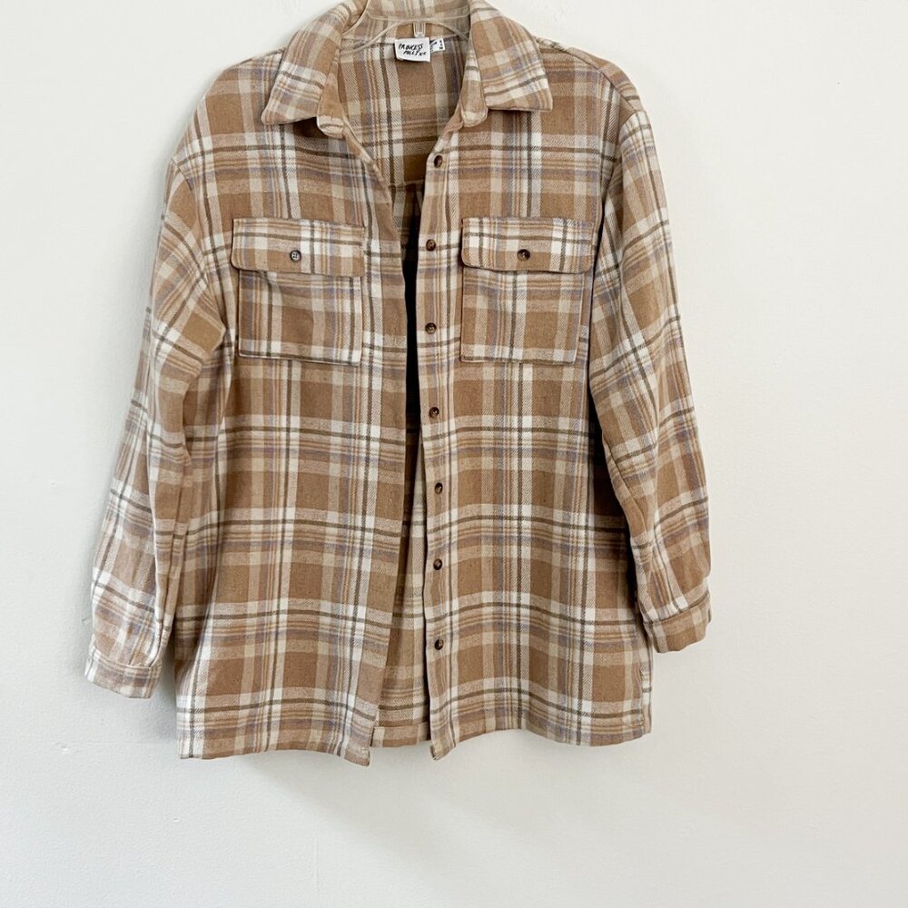 Princess Polly Beige Plaid Button-Down Shacket - Picture 6 of 6